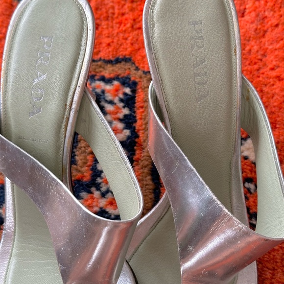 Authentic Prada Silver Heeled Sandals - Picture 3 of 5
